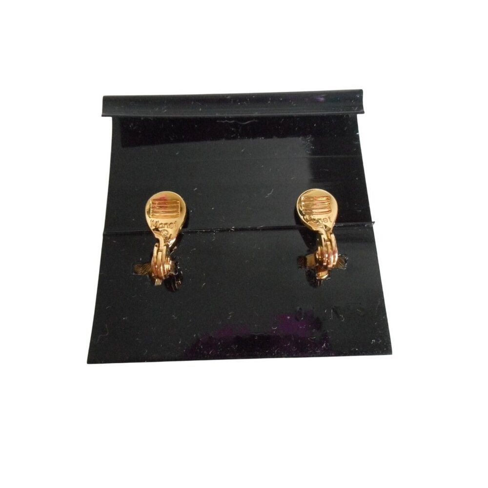 Vtg NEW Monet clip on earrings faceted Emerald cut gold setting costume Estate - Picture 2 of 2